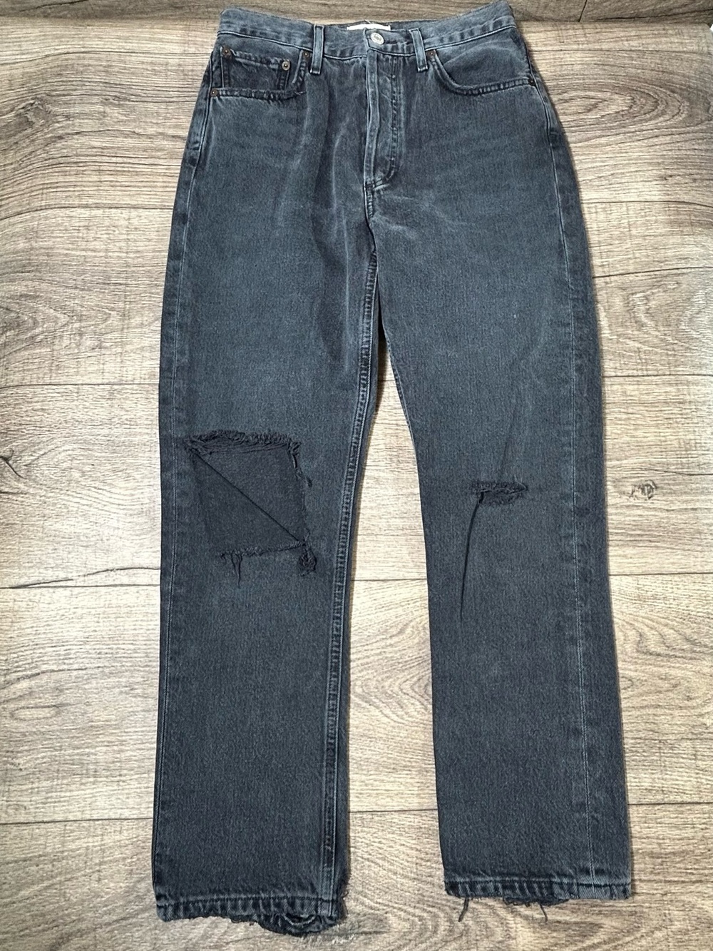 AGOLDE Black Distressed Straight Leg Jeans Size 26